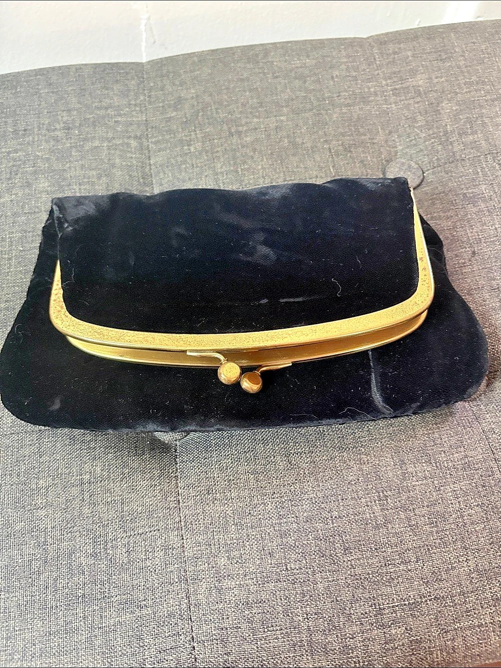 Ingrid Black Velvet Clutch with Gold-Tone Frame
